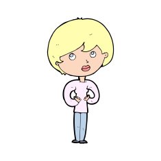 cartoon woman making Who Me? gesture N74