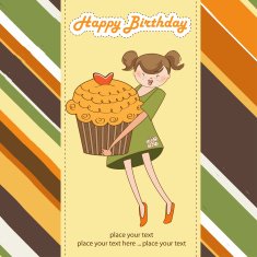 Happy Birthday card with girl and cup cake N11