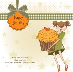 Happy Birthday card with girl and cup cake N15