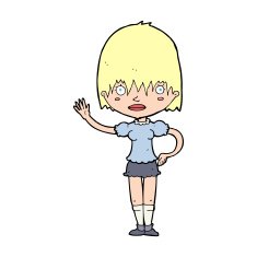 cartoon waving woman N204