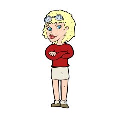 cartoon woman with crossed arms and safety goggles N14