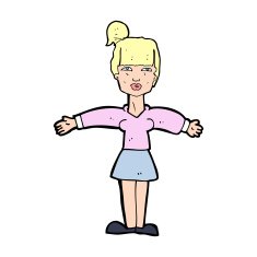 cartoon woman shrugging shoulders N708