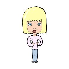 cartoon woman indicating self N14