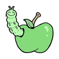 cartoon bug eating apple N26