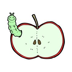 cartoon bug eating apple N27
