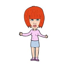 cartoon woman shrugging shoulders N710
