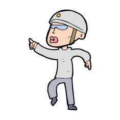 cartoon man in bike helmet pointing N14