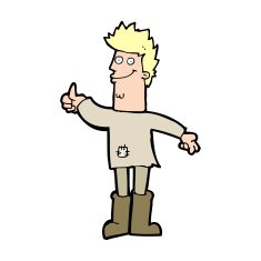 cartoon positive thinking man in rags N14