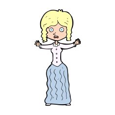 cartoon worried victorian woman N14