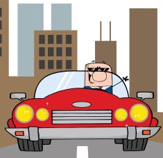 Doodle Businessman Driving A Car With Background