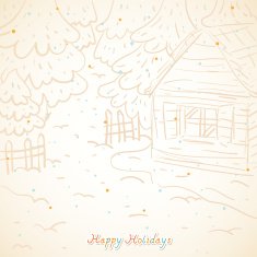 Winter card village street