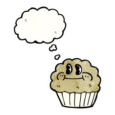 cartoon muffin with thought bubble N5