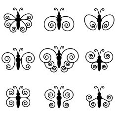 Set of nine butterflies for design