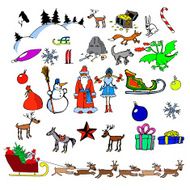 Christmas icon set in color Vector doodle illustration