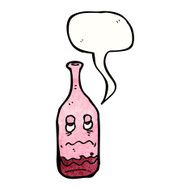 cartoon half empty wine bottle with face N5
