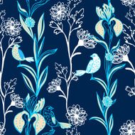 Vintage black floral seamless pattern on dark