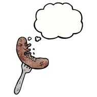 cartoon sausage on fork N18