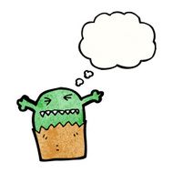 cartoon little alien with thougth bubble N6