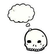 cartoon skull with thought bubble N88