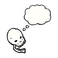 cartoon skull with thought bubble N89