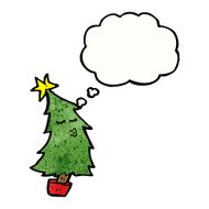 cartoon christmas tree with thought bubble N7