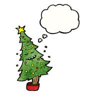 cartoon christmas tree with thought bubble N8