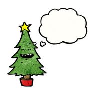 cartoon christmas tree with thought bubble N9