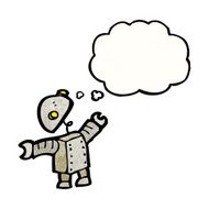 little robot with thought bubble cartoon N3