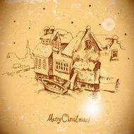 Vintage greeting card with winter landscape