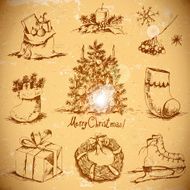 Hand-drawn New Year and Christmas set