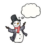 cartoon snowman with thought bubble N20