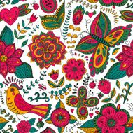 Seamless pattern with birds and flowers N7