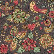Seamless pattern with birds and flowers N9
