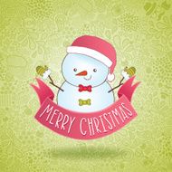 Cute cartoon snowman with Christmas ribbon