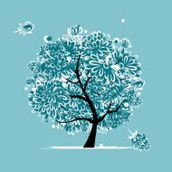 Winter tree with frozen flowers for your design