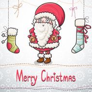 Merry Christmas and Happy New Year postcard with Santa N3