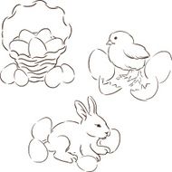 Happy Easter set of hand drawn characters