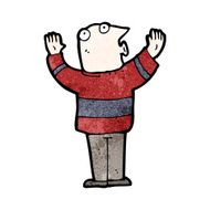 cartoon bald man holding arms in air