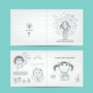 Birthday card template with cute girls sketch for your design N2