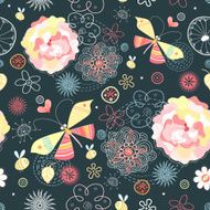 Abstract background doodle pattern with butterflies