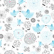 Abstract background doodle pattern with birds N2