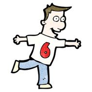 cartoon man in shirt with number six N6