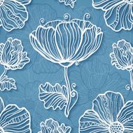 Ornate blue cutout paper floral vector background