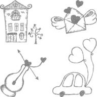 Vector doodle icons Love themed