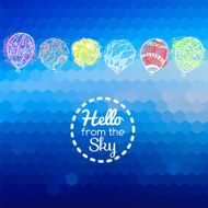 Blue abstract card geometric background with doodle balloons