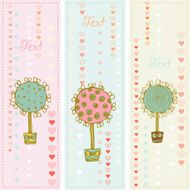 Floral text banners with hand drawn cute trees