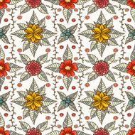 Seamless pattern with flowers and leaves