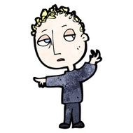 cartoon bored boy gesturing to follow N2