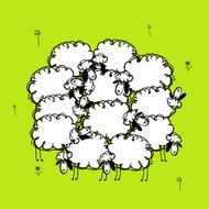 Funny sheeps on meadow sketch for your design N2
