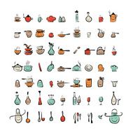 Kitchen utensils characters sketch drawing icons for your design N2